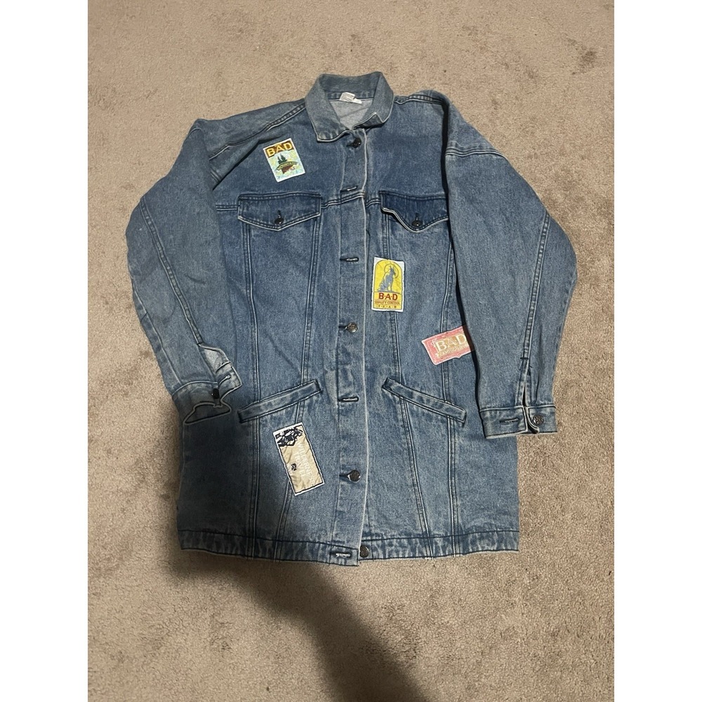 Vintage 80s B.A.D. Body Action Design Denim Jean Jacket with Patches Size Medium